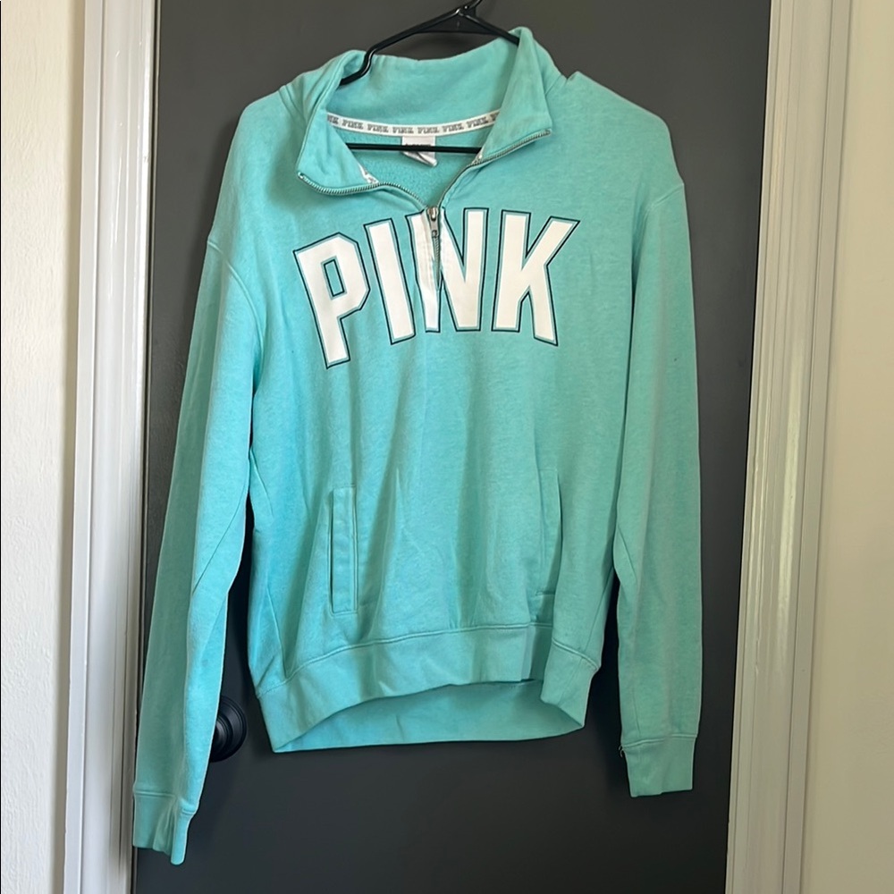 PINK Victoria's Secret Green Polo Collar Long Sleeve Sweatshirt & Sweatpants Set